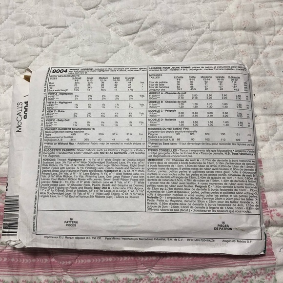 Alicyn by McCalls lingerie pattern - 8004- exlarge 20-22 lace Nightgown Pattern - Picture 5 of 7